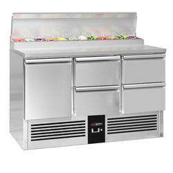 Commercial Refrigerated Prep Table Counter PREMIUM – 1368 mm – 1-Door + 4-Drawer – 8× GN 1/6 – R290 (78 g)