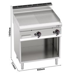 Gazlı Pleyt Izgara - 13,8kW - Yarı Oluklu - Pişirme Yüzeyi: 795x500mm