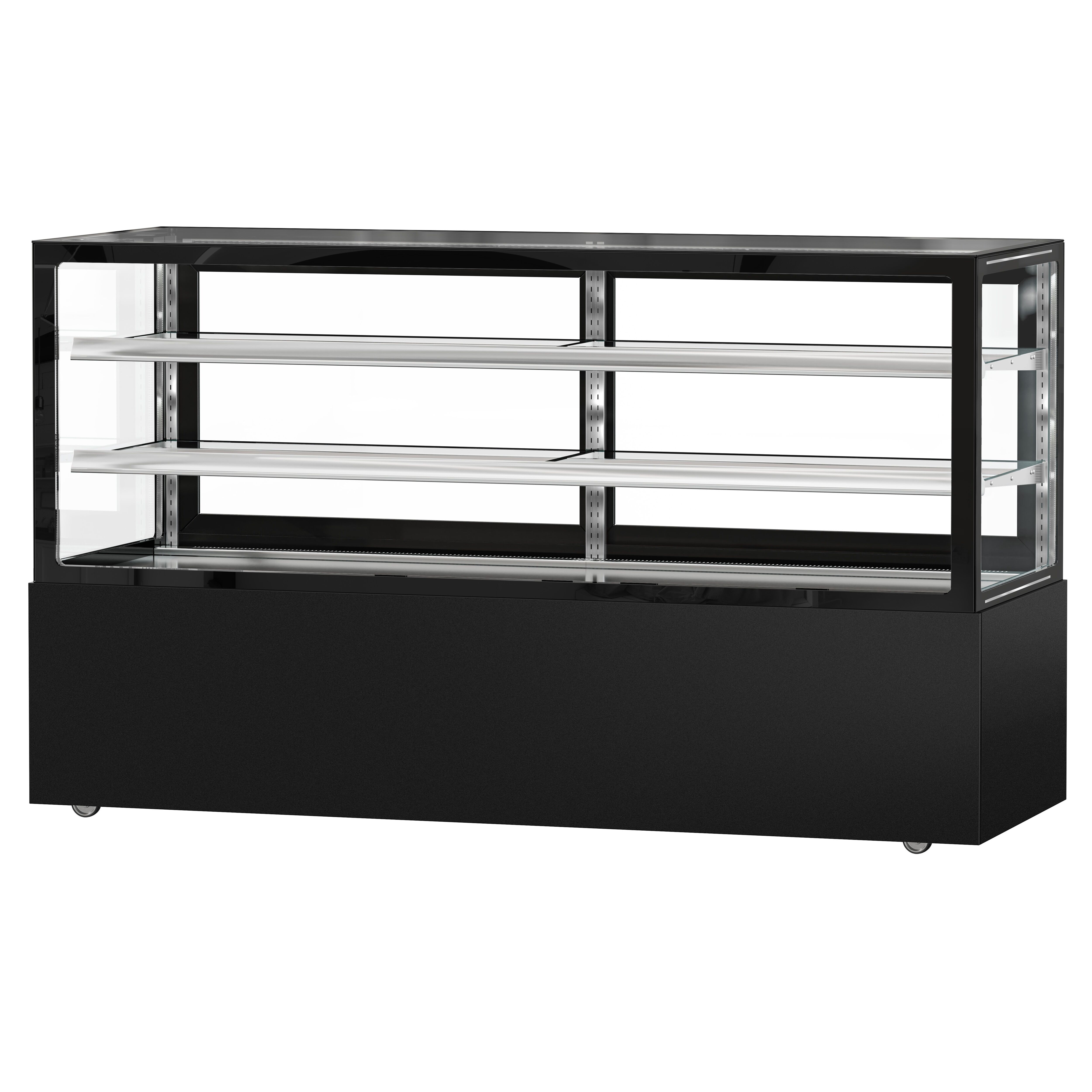 Vitrine à pâtisserie réfrigérée - 890L - 2000mm - Double vitrage - avec 2 étagères en verre - portes coulissantes arrière - Noir mat