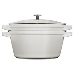 (2 pieces) STAUB | Stackable Cast Iron Cocotte & Pan Set – Ø 24 cm - White Truffle - Enamelled