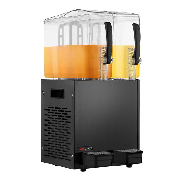 Refresqueira profissional / Dispensador de sumos - 2 cubas em policarbonato com agitador - 2x 10L - 350W - Preto - incl. bandeja de gotejamento