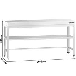 Työpöytä PREMIUM ruostumattomasta teräksestä - 2000x800mm - pohjalla ja kannattimilla 