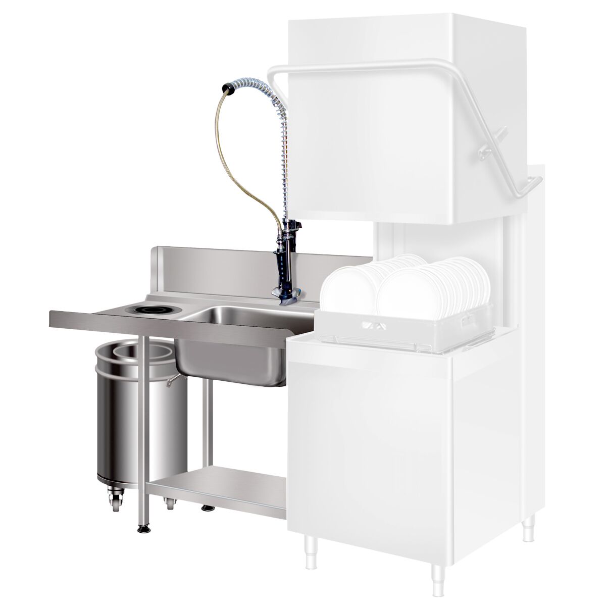 Table d’entrée pour lave-vaisselle - 1000mm - Montage à gauche - avec 1 bac & goulotte à déchets - pour DS430 Série
