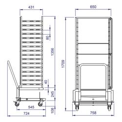In acciaio inox Carrello portavassoi - per 20 vassoi GN 1/1 (530x325mm) - con ruote girevoli (2 con freno) - compatibile con KDTV2011 & KDMV2011