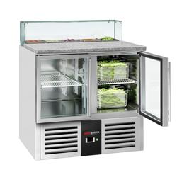 Saladette PREMIUM - 900mm - 2 glazen deuren - met rechte glazen opzetvitrine voor 5x GN 1/6
