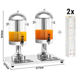 Gyümölcslé-adagoló - 2 x 7,5 l - rozsdamentes acél - tartozék: csepegtető tálca, jéghenger & gyümölcshenger