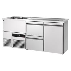 Lada barmańska PREMIUM - 1950x700mm - 1 Drzwi & 2 Szuflady - z 2 zlewami po lewej