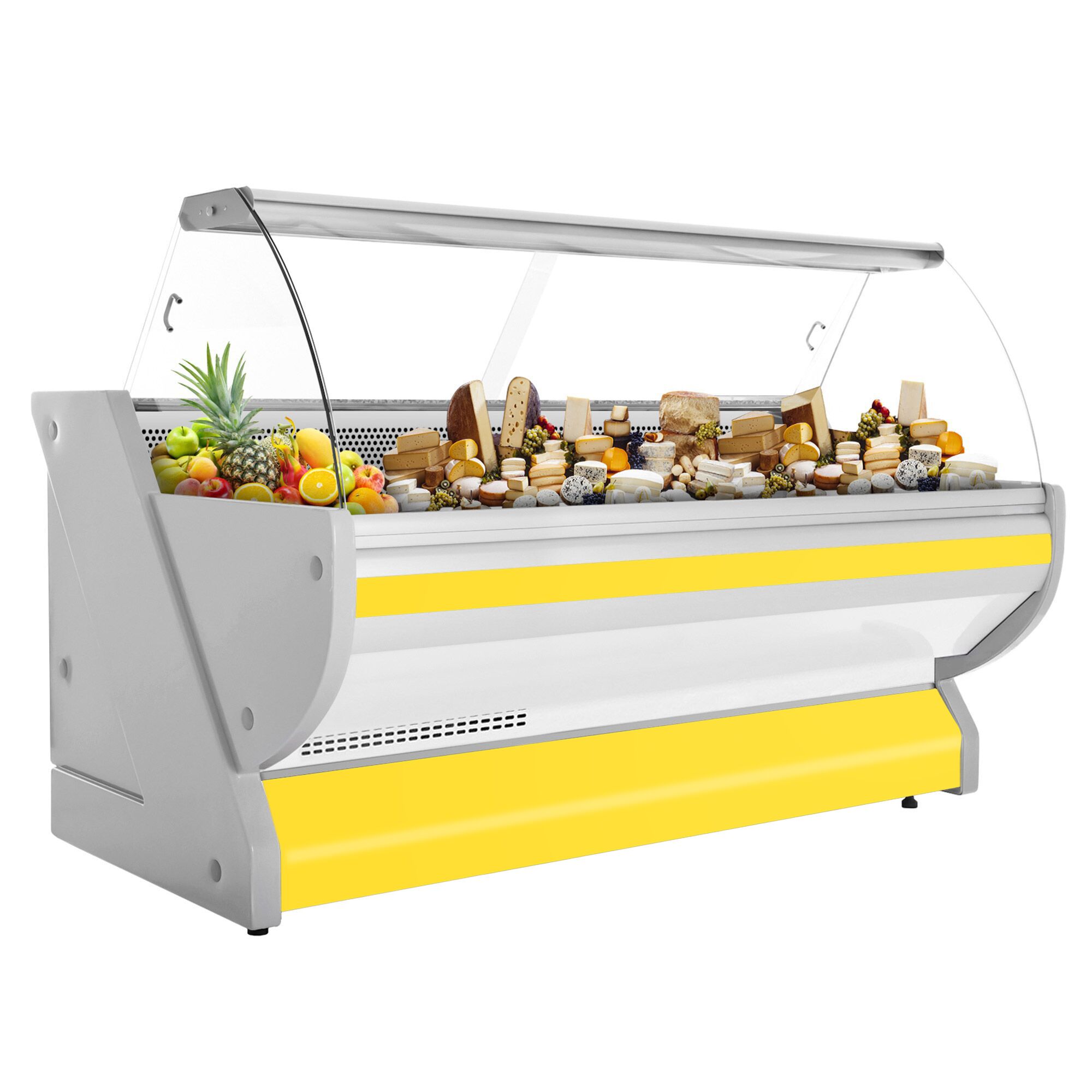 Comptoir vitrine réfrigérée - 2515x1150mm - +1/+10°C - Vitre bombée - Éclairage - Façade jaune