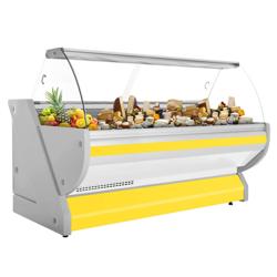 Csemegepult - 2515x1150 mm - 500 liter - statikus - hajlított frontüveges - sárga - gránit munkalap