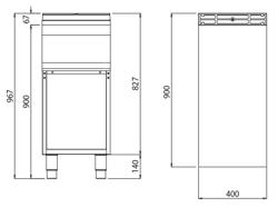 Neutraal element LORENZO 900 - 400x900x(H)967mm - open onderbouw - met lade