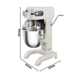 Impastatrice planetaria - da banco - 20L - 1,1kW - 3 utensili in dotazione (gancio, spatola, frusta) - 3 velocità - monofase - con display digitale e illuminazione LED - Hellelfenbein