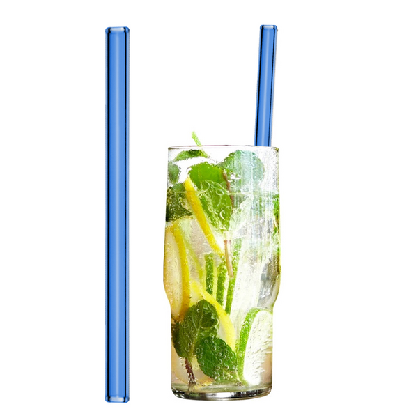 (50 bucăți) Paie de băut din sticlă albastre - 20 cm - drepte - incl. perie de curățat din nailon