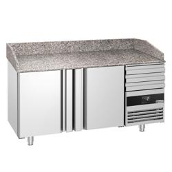 Banco pizza refrigerato PREMIUM - 1600x800mm - con 2 porte & 3 cassetti - piano in granito