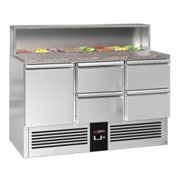 Saladette PREMIUM - 1368 mm - 1 porta e 4 cassetti - con supporto in acciaio inox per 8x GN 1/6