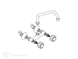 Tweegats wandmengkraan 1000 - met 2-gats duobloc, wandmontage, zwenkuitloop, 2-knops, G1/2 - 300mm