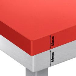 Edelstahl Arbeitstisch PREMIUM - 2000x600mm - mit Grundboden - inkl. 1/2 Schneideplatte Rot