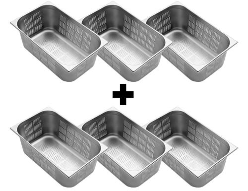 (6 bucăți) Container GN din oțel inoxidabil 1/1 - perforat - înălțime: 200 mm