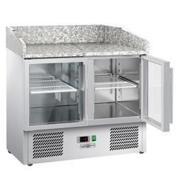 Masa de racire / pizza PREMIUM - 0,9 x 0,7 m - cu 2 usi din sticla si blat din granit