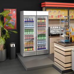 (2 pieces) Commercial Beverage Display Fridge PREMIUM - Frameless - 690 L - 2 Glass Doors & Advertising Display