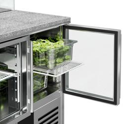 Saladette PREMIUM - 900mm - 2 glazen deuren - met rechte glazen opzetvitrine voor 5x GN 1/6