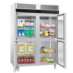 Koelkast RVS PREMIUM - GN 1/1 - GN 2/1 - 1400mm - 1400liter - tot -2°C tot +8°C - met 4 halve deuren - geforceerde koeling, LED‑verlichting & automatische ontdooiing
