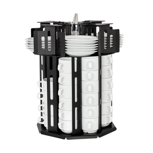 Distributeur de tasses et de soucoupes - rotatif - Noir - Acier inoxydable - Version à poser