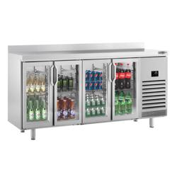 Stół chłodniczy Premium PLUS – 2452 x 700 mm – z 4 szklanymi drzwiami i panelem tylnym