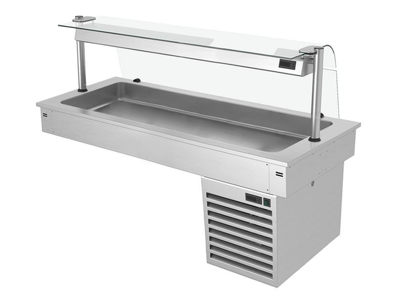 Drop-in koelbak - 1500mm - +2 tot +8°C - 4x GN 1/1 - 390W - met glazen hoestscherm