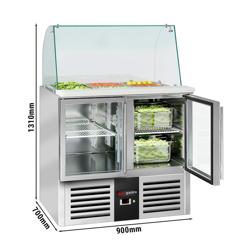 Mesa saladette refrigerada PREMIUM - 900mm - 288L - 2 puertas de cristal - con vitrina de cristal para 2x GN 1/1 & 3x GN 1/6