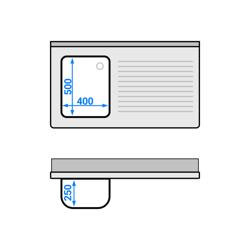 Plonge inox professionnelle PREMIUM - 1200x700mm - 1 bac à gauche - avec égouttoir à droite - passage lave-vaisselle à gauche