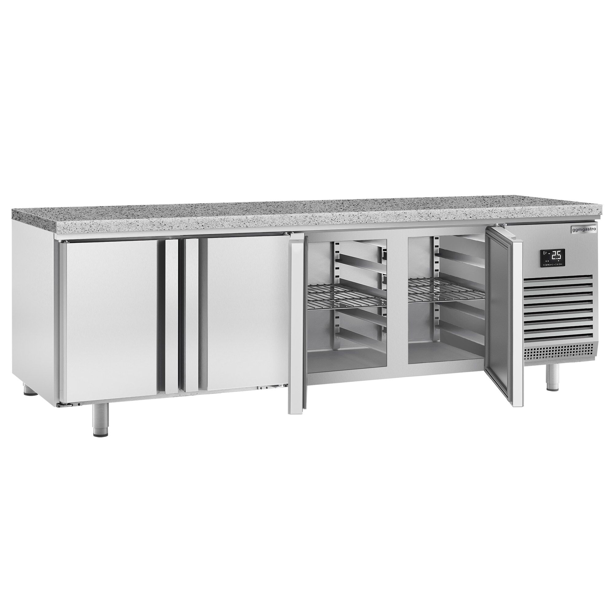Table réfrigérée de boulangerie PREMIUM PLUS - 2752x800 mm - 4 portes & plan de travail en granit