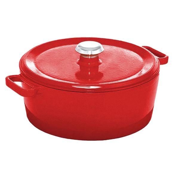 Caçarola em ferro fundido esmaltado - 6,8L - Ø280mm - Altura:115mm - Vermelho - incl. tampa - compatível com todos os fogões, incluindo indução