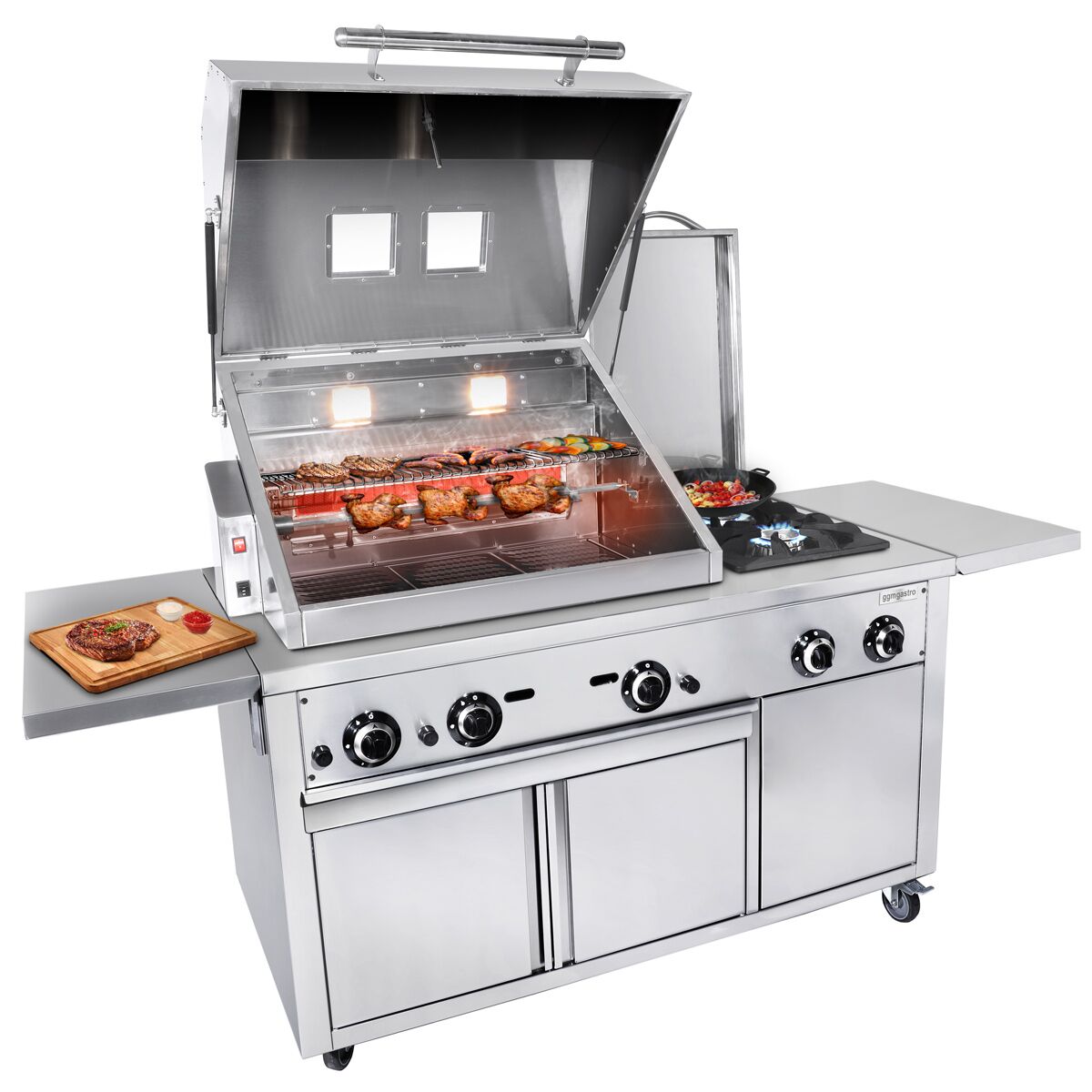 Barbecue à gaz professionnel Station de grillage - 22,5kW - sur pied - P850mm - 2 brûleurs