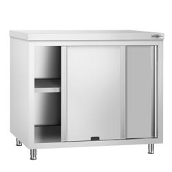 Table armoire en acier inoxydable PREMIUM - 1000x700mm - avec portes coulissantes et passe-plats