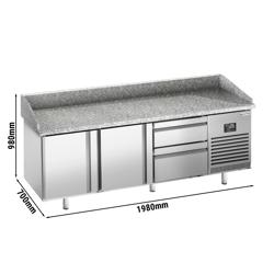 Pizzawerkbank PREMIUM PLUS - 1980x700mm - granieten werkblad - met 2 deuren & 2 laden