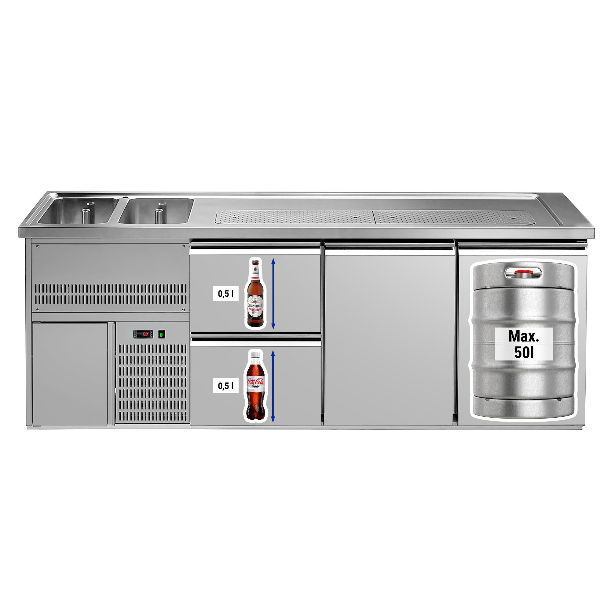 Oluttiski Premium PLUS - 2500x700mm - 2 ovea ja 2 laatikkoa