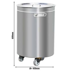 Commercial Waste bin - Push-top bin - 95L - 460x610x720mm - with rear wheels & slow-closing lid - Stainless steel