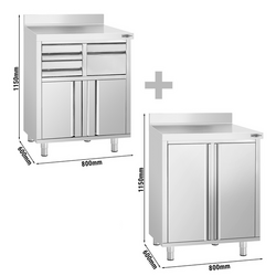 2x Radni ormarić za aparat za kavu - 800x600 mm - Sa krilnim vratima, ladicama, kucalom & poleđinom