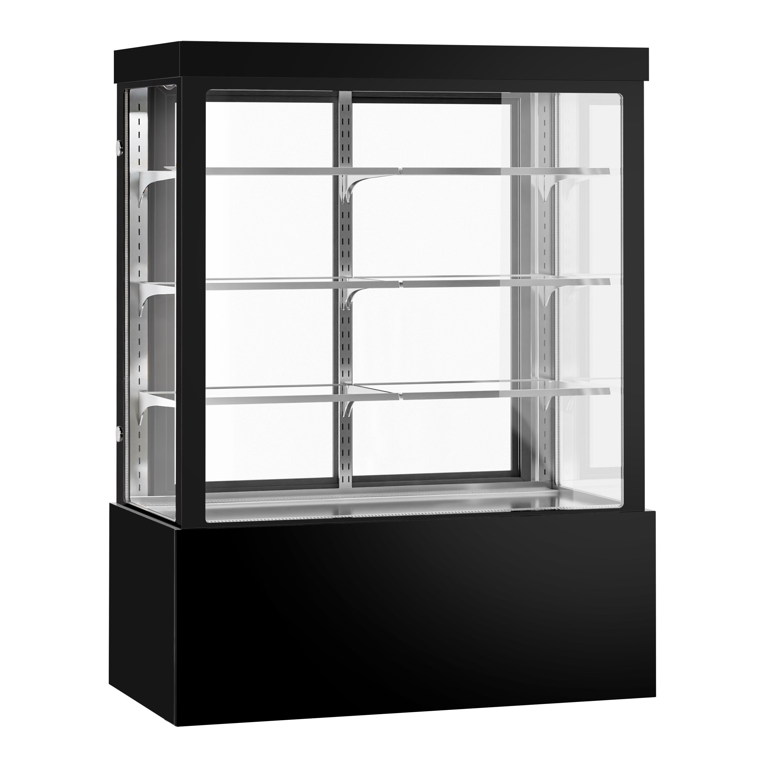 Vitrine de comptoir réfrigérée - 1400L - 1500mm - Double vitrage - avec 3 étagères - portes coulissantes vitrées arrière - Noir
