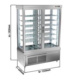 Vitrine réfrigérée négative 4 faces vitrées / Vitrine panoramique négative - 935L - 1320mm - avec 12 étagères en verre - 2 portes vitrées - Argent