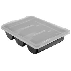 Vassoio portaposate - con 3 scomparti - incl. coperchio - Nero - 415x300mm - Altezza: 107mm - polipropilene (PP)