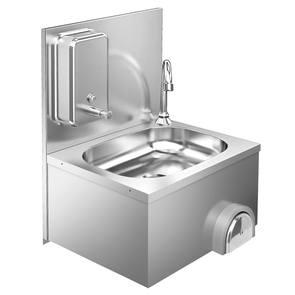 Handspoelbak - Roestvrij staal - met waterkraan, kniebediening & zeepdispenser