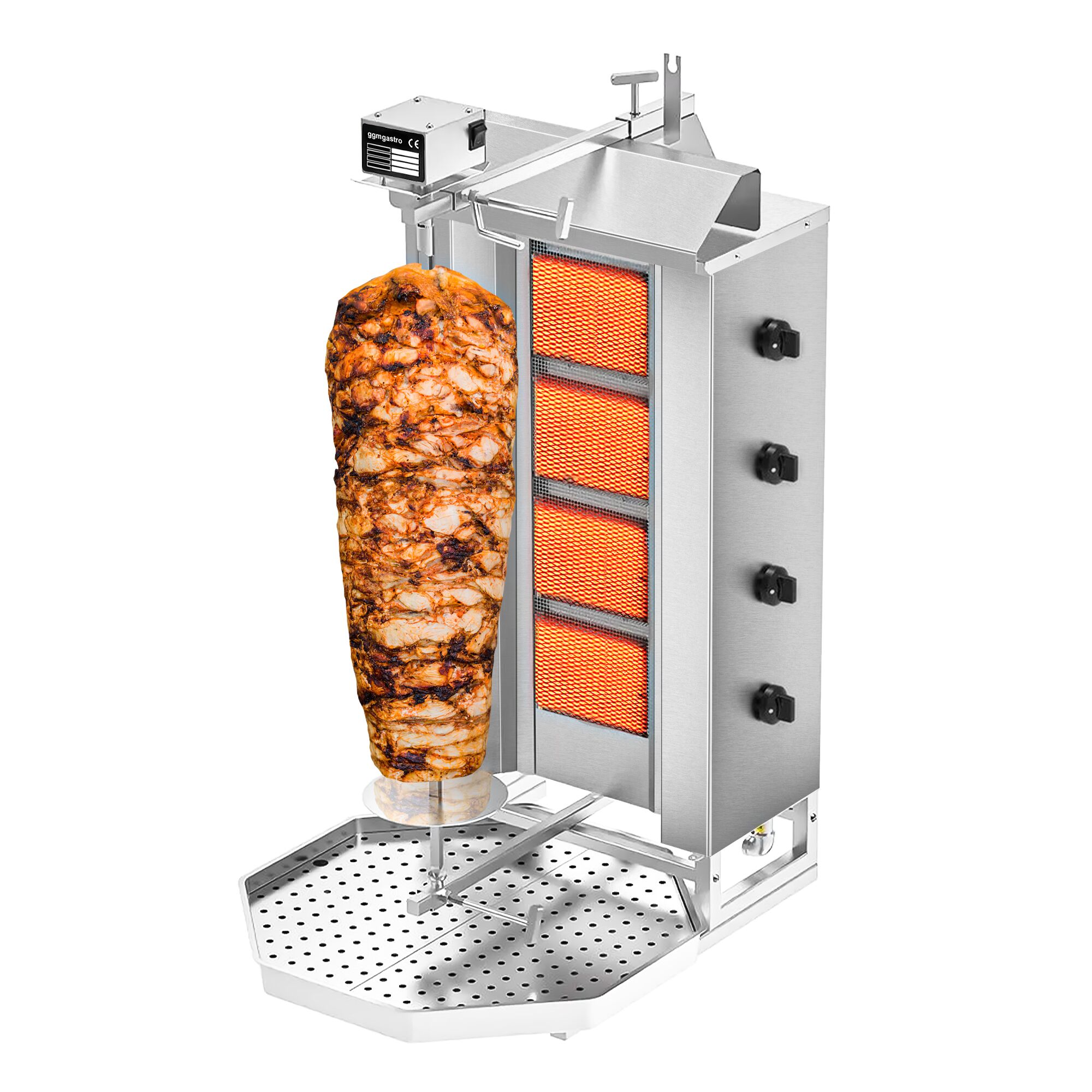 Gas gyros/ kebab grill - 4 burners - max. 60 kg - incl. guard plate &  hinged doors