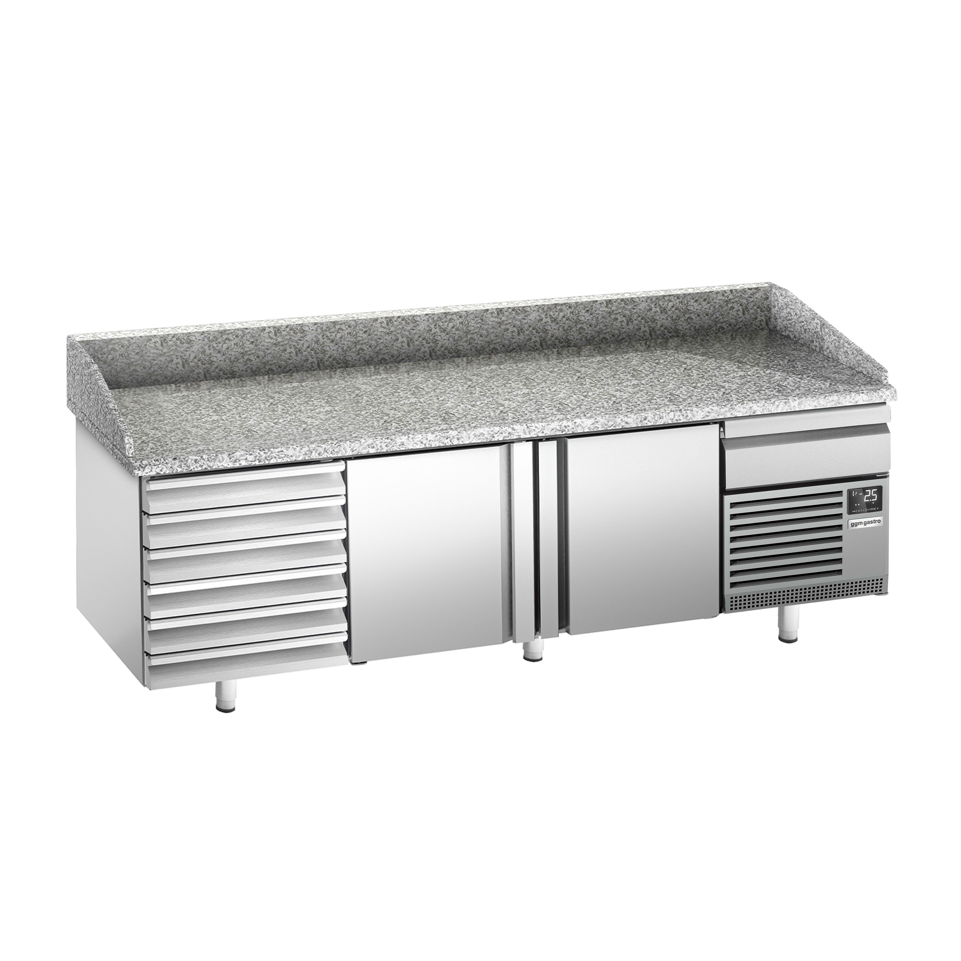 Commercial Pizza Prep Counter - Granite Top PREMIUM PLUS - 2305x800mm - with 2 doors & 7 drawers