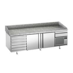 Banco pizza refrigerato PREMIUM PLUS - 2305x800mm - con 2 porte & 7 cassetti - piano in granito