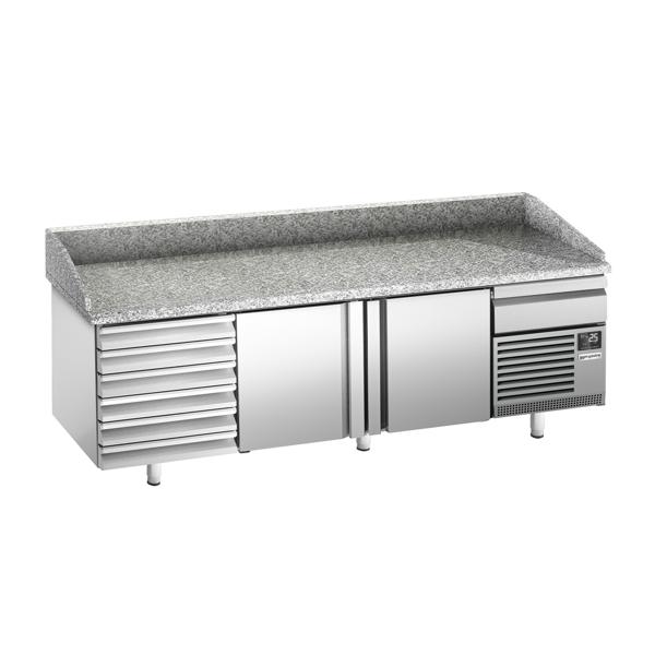 طاولة تحضير بيتزا مبردة PREMIUM PLUS - 2305x800 mm - مع بابان و 7 أدراج - سطح عمل جرانيت