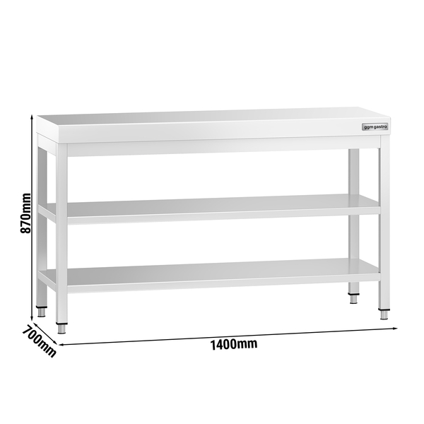 Paslanmaz Çelik Çalışma Tezgahı PREMIUM- 1400x700mm  - Alt Raflı,  Ara Raflı