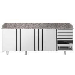 Banco pizza refrigerato PREMIUM - 2150x800mm - con 3 porte & 3 cassetti - piano in granito