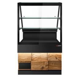 Banco gastronomia professionale TORONTO - 1000x880mm - Ventilata - Doppi vetri - Colore Nero opaco - Pannello frontale Legno naturale - con 2 ripiani - piano di lavoro in granito nero