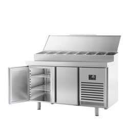 میز یخچالی آماده سازی - 1468*600 میلی متر - دو 8xGN 1/4 درب - ویترین استیل